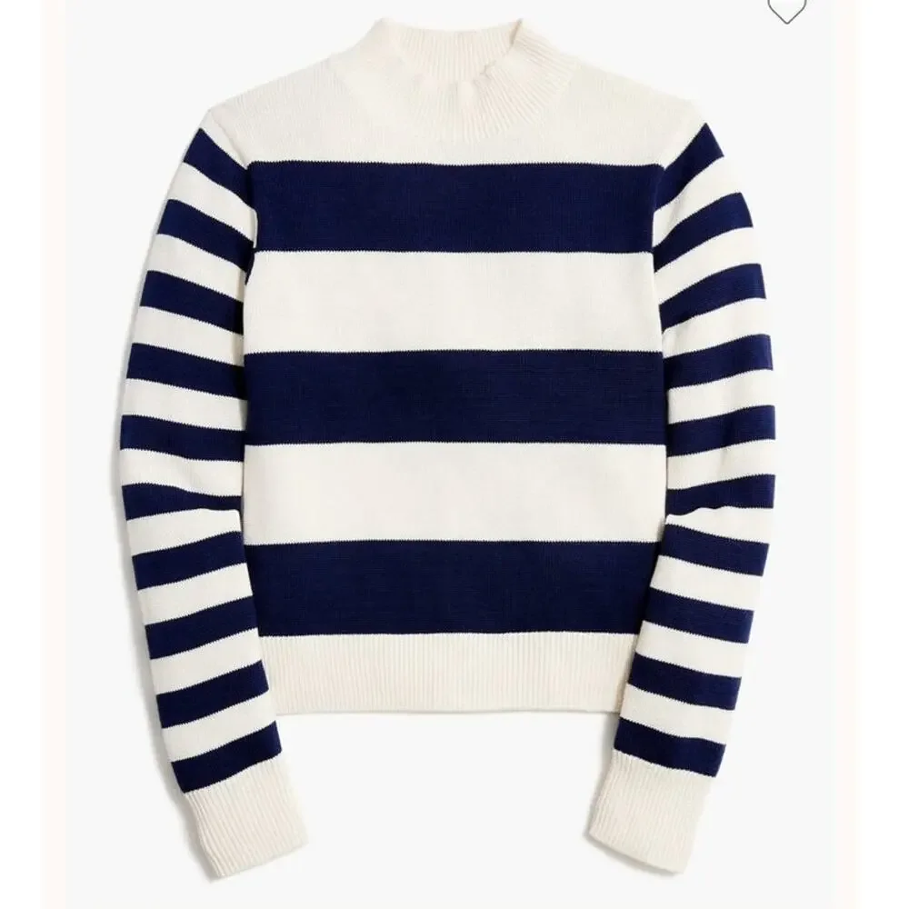 J.Crew Womens Medium Striped Mockneck Sweater Nautical Preppy Coastal Cotton